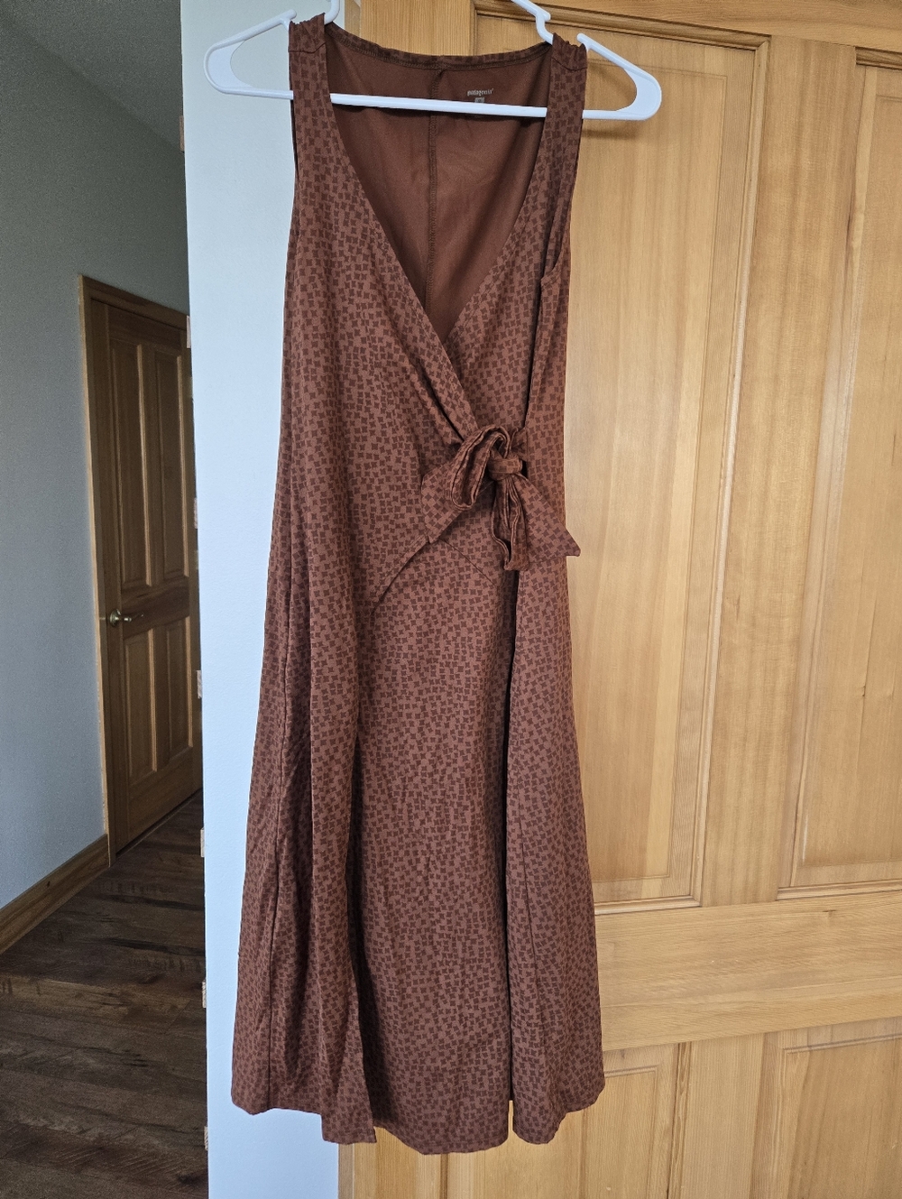 Patagonia Brown Patterned Midi Dress Tie Front